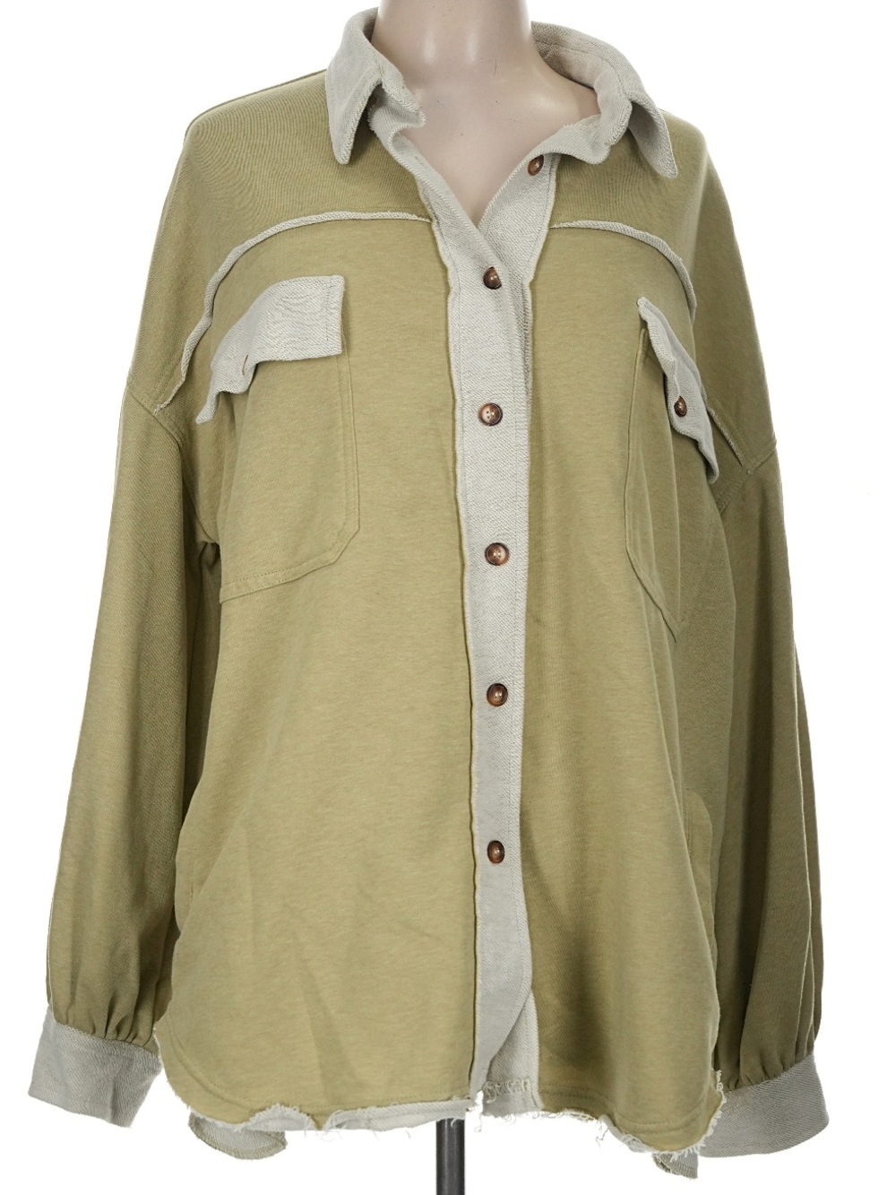 POL womans Olive Green Two-Tone Button Front Jacket size M
